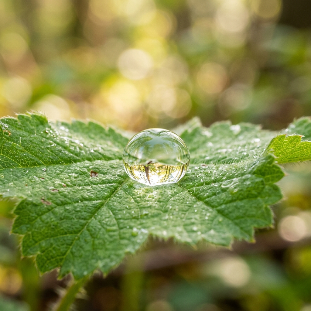 Macro photography of a dew drop on a leaf